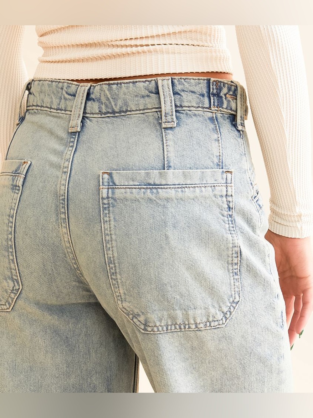 Free People We the Free Palmer Wide Leg Cuffed Denim Jeans in La La Land 28 NWT - Picture 15 of 16